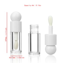 COSIDEA 18pcs 4ml 0.13oz Round White big doe foot wand lip gloss tubes for DIY Ball shape lipgloss containers tubes with thick brush