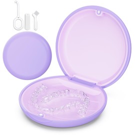 VCAREU Retainer Case, Slim Aligner Case Compatible with Invisalign, Cute Retainer Box with Silicone Pad, Purple
