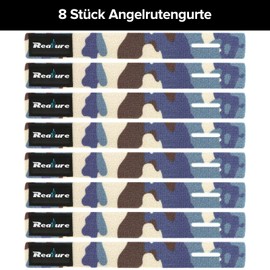Realure Pack of 8 Camouflage Fishing Rod Velcro Straps Adjustable Neoprene Ties Straps Elastic Fishing Rod Belt Ties for Fixed Fishing Rods Gear Strap Spinning Rod Sea Rod Feeder Rod