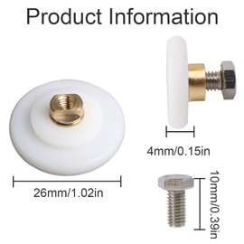 IUDWCG - 8 Pcs Shower Door Rollers - Shower Cubicle Rollers 20 mm Diameter with Screws, Shower Rollers for Sliding Doors, Replacement for Sliding Glass Doors, White Wheels