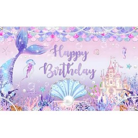 Mermaid Birthday Banner, Under The Sea Backdrop for Girls Birthday Party Decoration, Mermaid Birthday Backdrop Mermaid Tail Princess Castle Colorful Scales Photo Booth Props