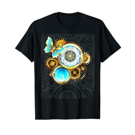 Steampunk Blue Butterfly Vintage Clock Gears Goth Gift Women T-Shirt