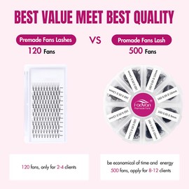 FADVAN Volume Eyelashes, Ready-to-Use Fan Eyelash Extension, Handmade, Pre-Fanned 16D, 600 Pieces, 9-16 mm, 0.07 mm, D Curl, Premade Fans Russian Fan Eyelashes, Extension (0.07D-16D-916MIX)