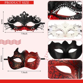 Sratte 16 Pcs Couple Masquerade Mask with Diamond Unisex Half Face Venetian Mask for Mardi Gras Party
