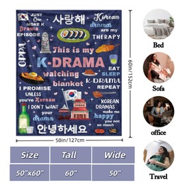 K-Drama Blanket 50"x60",Kpop Fan Gift for Women Girls Sister Friends,Korean Drama Watching Blankets,Soft Flannel Koreans Blanket for Sofa Couch Room Bed