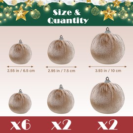 Funzhan 10pcs Khaki Velvet Balls Hanging Flocked Decoration Mixed Size Shatterproof Vintage Bauble Christmas Tree Festival Home Party Thanksgiving