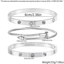 Camhanno Gold Bracelets for Women - Crystal Stackable Bangles with Friendship & Love Theme - Stainless Steel Jewelry, Ideal Birthday Gift, Medium, Stainless Steel, Rhinestone