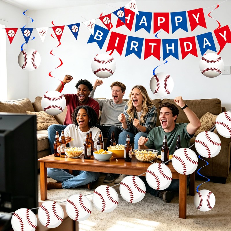 Red and Blue Baseball Themed Party Decorations Banner