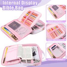 Bible Cover Case for Women Grils Bible Cover with Shoulder Strap Bible Case for Bible Study Accessories-Ideal Gift for Women and Girls (Mable Pink)