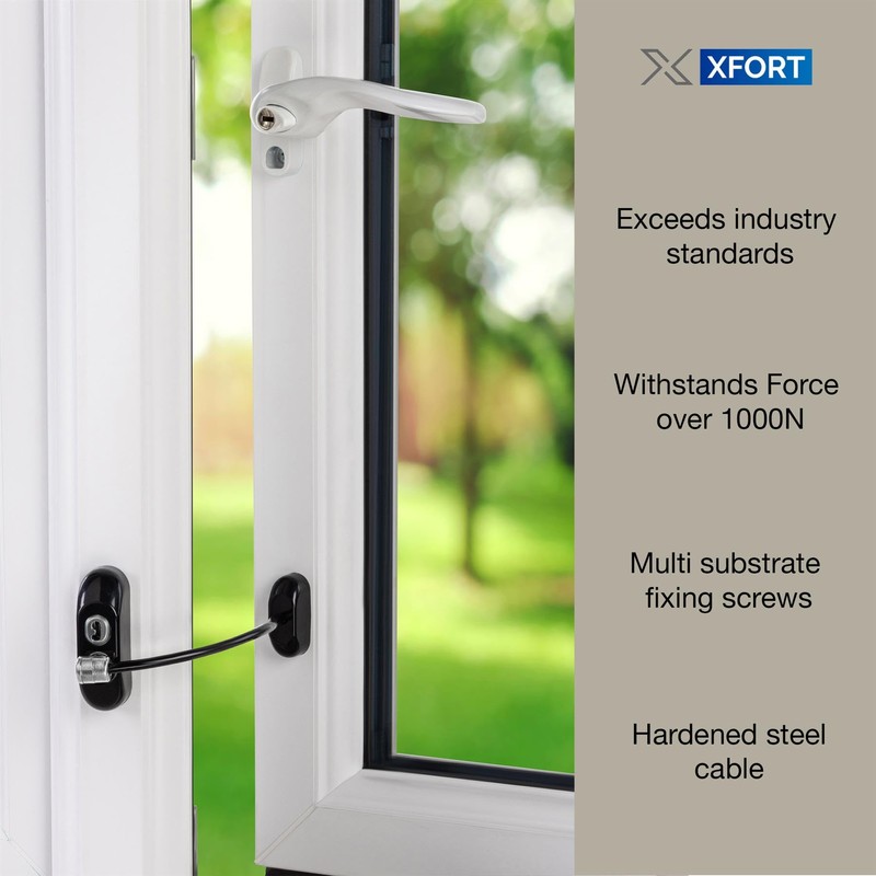 XFORT Viper Key Locking Cable Window Restrictor in Matt Black,