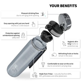 720°DGREE Water Bottle Kids 350ml “uberBottle“ softTouch +Sieve - BPA-Free Tritan, Leakproof, Reusable Drinking Bottle - Waterbottle for Children from 2 Years, Kindergarten, School, Playground, Sport