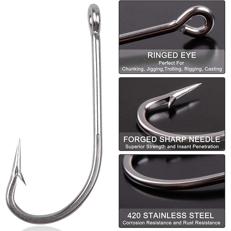 ANCLLO 10 Size Stainless Steel Saltwater Fishing Hooks - 500pcs