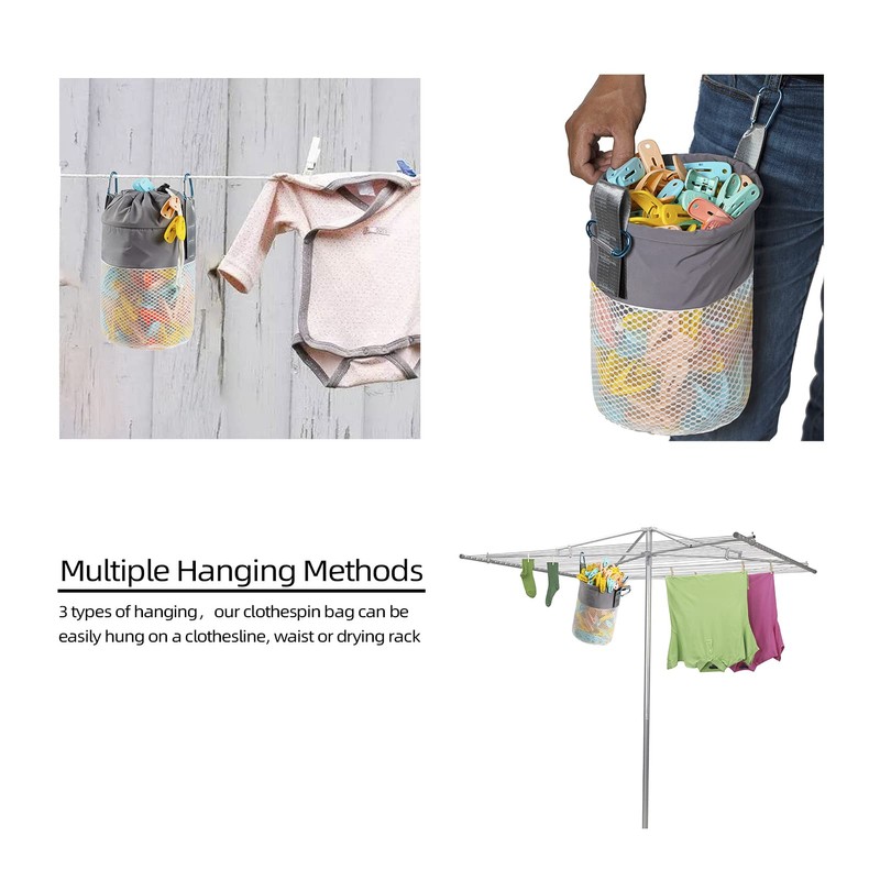 KOOZTI Mesh Clothespin Bag Holder Outside, Multiple Hanging Methods Clothes