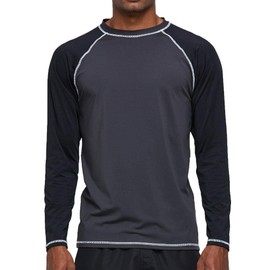 Arcweg Rashguard Men Long Sleeves Diving UV Protection UPF 50+ Elastic Rash Vest Loose Fit Top Swimming Quick Drying Surfing Pool T-Shirt Sports Top Rashie L(EU) Grey and Balck