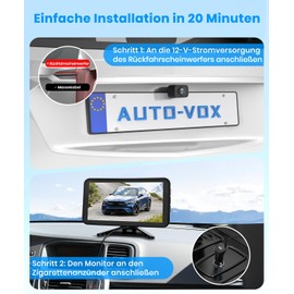 AUTO-VOX Wireless Reversing Camera: 5 Inch 1080P Monitor, Dual Channel, 30 Minutes Installation, Stable Digital Radio Transmission, IP69K Waterproof & Night Vision, for SUV, Truck, Car, Pickup