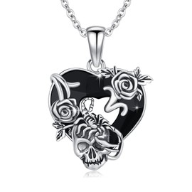 TRISHULA Skull Necklace 925 Sterling Silver Gothic Pendant Scorpion Rose Skeleton Necklace Goth Punk Skull Jewellery Gift for Women