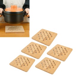 Leapiture Pack of 5 Bamboo Hot Pad Bamboo Coasters Heat Resistant Mats for Worktop Hot Dishes Pot Bowl Teapot Bamboo Kitchen Accessories (Square)
