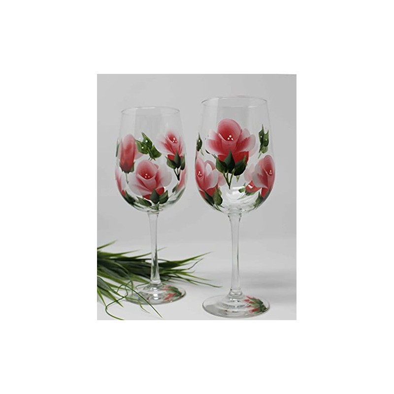 Hand Painted Wine Glasses - Coral Roses (Set of 2)