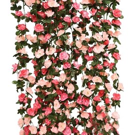 PARTY JOY - 8 guirnaldas de flores de 65.6 pies, flores artificiales de vid rosa para colgar en la habitación, decoración de pared, cestas colgantes de boda, arco de jardín, decoración de fondo (rosa, 8 unidades)