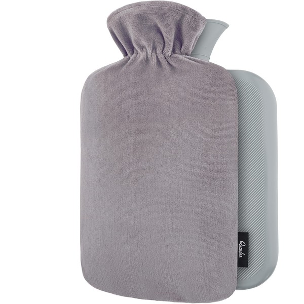 Hot Water Bottle with Cover - Soft Premium Fleece Cover - 1.8L Large Hot Water Bottle Kids Bed Bottle for Adults - Grey