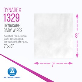 Dynarex Baby Wipes - Non-Alcohol Wipes for Babies with Lanolin & Aloe to Moisturize Skin - Sticker-Sealed Soft Pack - Unscented - 7x8", 80 Wet Wipes per Pack, 24 per Case
