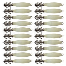 Fish WOW! 20pcs 3-3/4" Fishing Squid Jigs 3.75 inch Fluorescent Squid Cuttlefish Sleeve Jig Lure Bait Head Hooks - Glow in The Dark