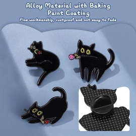 Pack of 10 Black Cat Enamel Pin Badges, Cute Animal Brooches for Hats, Sweaters, Coats, Backpacks, Gift for Kids Lovers, Metal