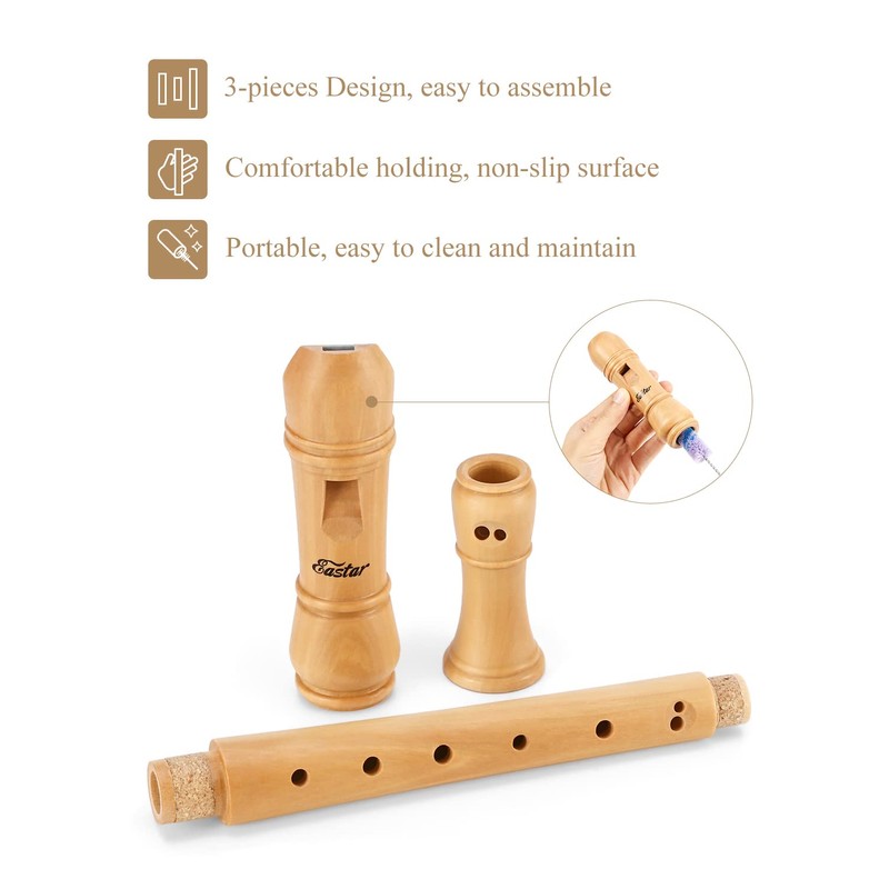 Eastar Soprano Beginners Recorder German Fingering C Key Maple Descant