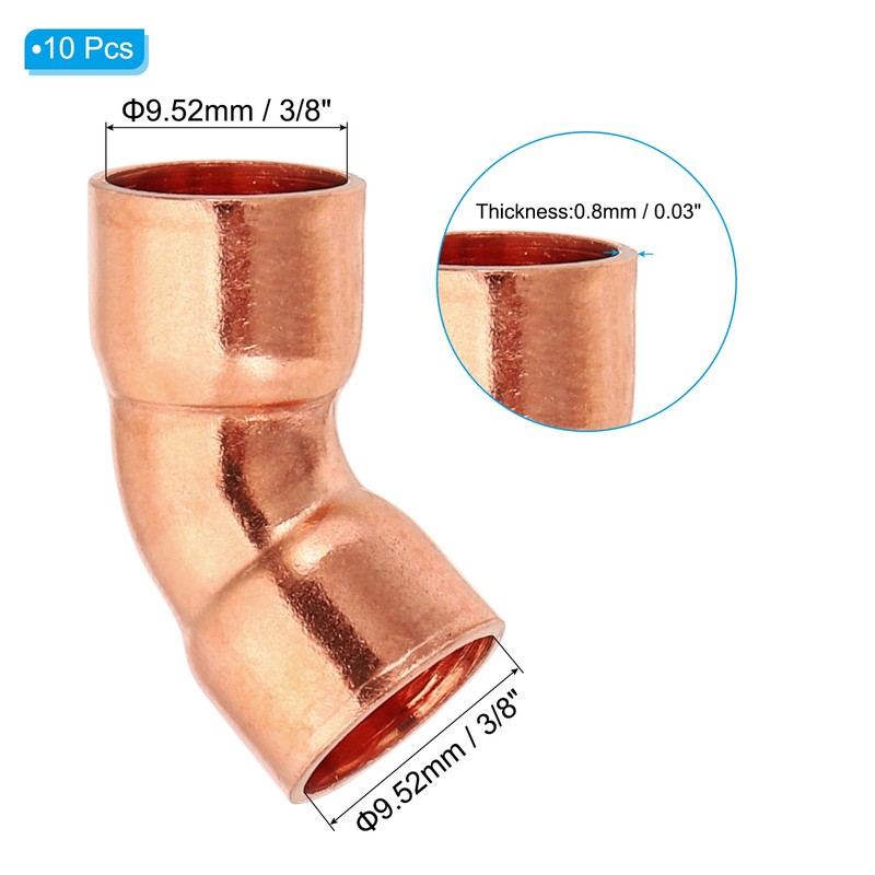 PATIKIL 3/8" ID 0.8mm Thick Copper Solder Fitting Copper Fittings