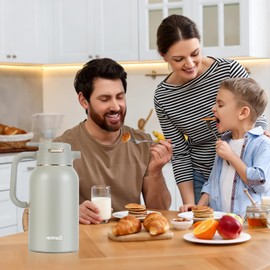 68 Oz Thermal Coffee Carafe, Stainless Steel Insulated Vacuum Coffee Carafes For Keeping Hot Liquid Thermal Pot Creamer Pitcher Dispenser(Green/Green)