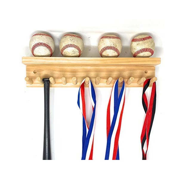 Baseball Bat Rack Display with Shelf Natural Finish Meant to