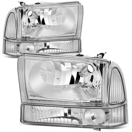 Auto Dynasty Headlight Assembly 4Pcs Headlamps and Bumper Lamps Compatible with Ford F-250 F-350 F-450 F-550 Super Duty Excusion 1999-2004, Driver and Passenger Side, Chrome Housing Clear Corner