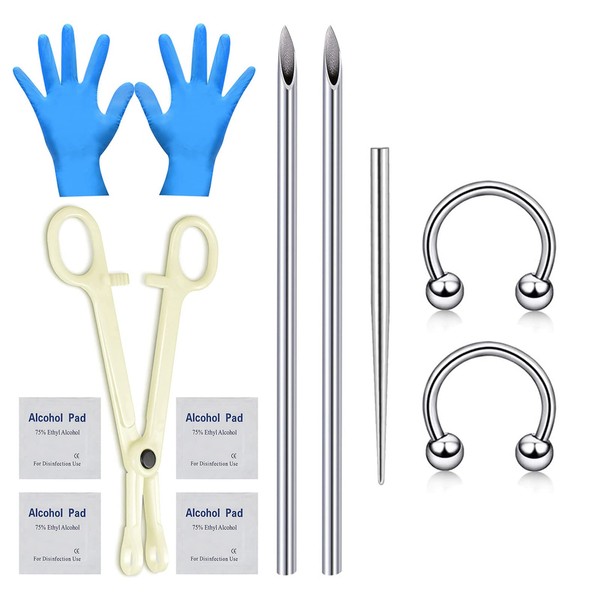 Beautidots 14G 16G Body Piercing Kit for Ear/Nose/Lip/Eyebrow/Septum/Industrial/Belly Button/Nipple Piercing