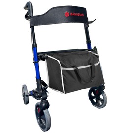 Bangeran EasyCarryMate Rollator Walkers for Seniors with Seat, Outdoor Rolling Walker, 12” Non-Pneumatic Tire Front Wheels, Compact Folding Design for Seniors, All-Terrain, Blue