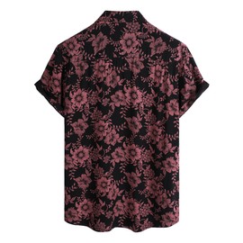 JOTOOK Mens Hawaiian Shirts Short Sleeve Casual Button Down Summer Shirts Floral Beach Vacation Tropical Shirts XX-Large BlackRed Flower