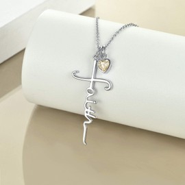 VENACOLY Cross Necklace Faith Pendant Sterling Silver with Simulated Birthstone Jewellery Gifts for Women (11-November)