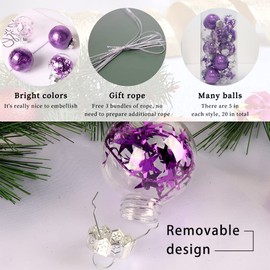 Christmas Baubles Tree Decoration, XiXiRan Plastic Painted Christmas Baubles Ornaments, Christmas Tree Decoration Set, Sparkling Shatterproof Christmas Baubles Decoration Pack of 20 (Purple)