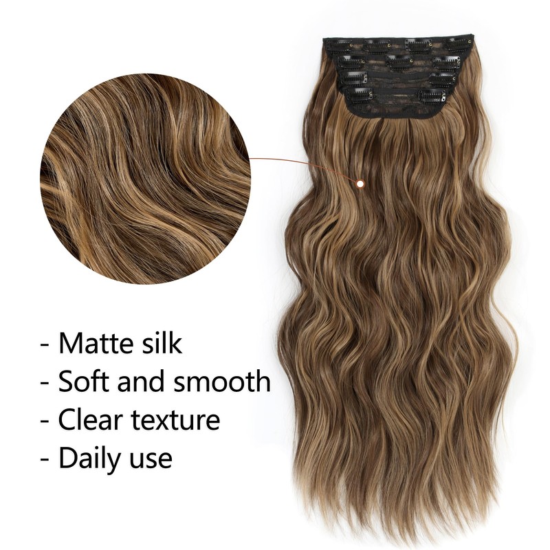 FAELBATY Long Wavy Clip in Hair Extensions for Women Balayage