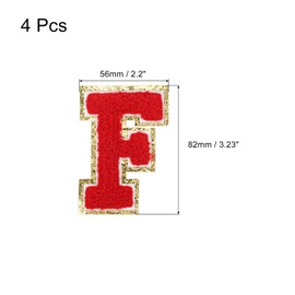 MECCANIXITY 4Pcs Chenille Letter Patches Iron on Letter Patches Red F Alphabet Decorative Repair Embroidered Patches for Clothing, Shoes, Hats, Backpacks