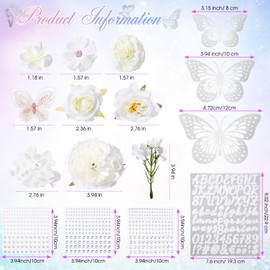Hoteam Graduation Cap Decorations Kits Included Faux Flowers 3D Butterfly Stickers Self Adhesive Rhinestones Glitter Alphabet Letter Stickers for Grad Cap Topper DIY Craft Art Decor(White)