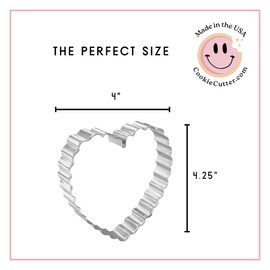 Foose Cookie Cutters Valentine Heart Scalloped Cookie Cutter 4 in, Made in USA (Tin Plate Steel)