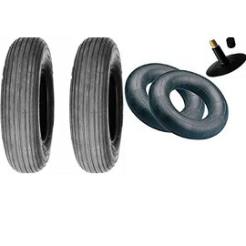 Two 4.80/4.00-8 4.80-8 Wheel Barrow Tires & Tubes Lawn Implement Cart 400-8 480