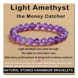 AD Beads Handmade Gemstone Stretch Elastic Bracelet Crystal Healing Reiki Nature's Beauty and Spiritual Essence Unisex (8mm, Purple Amethyst)