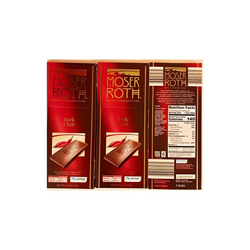 Moser Premium Fine German Chili / Dark Chocolate Bars.(3 Pack)