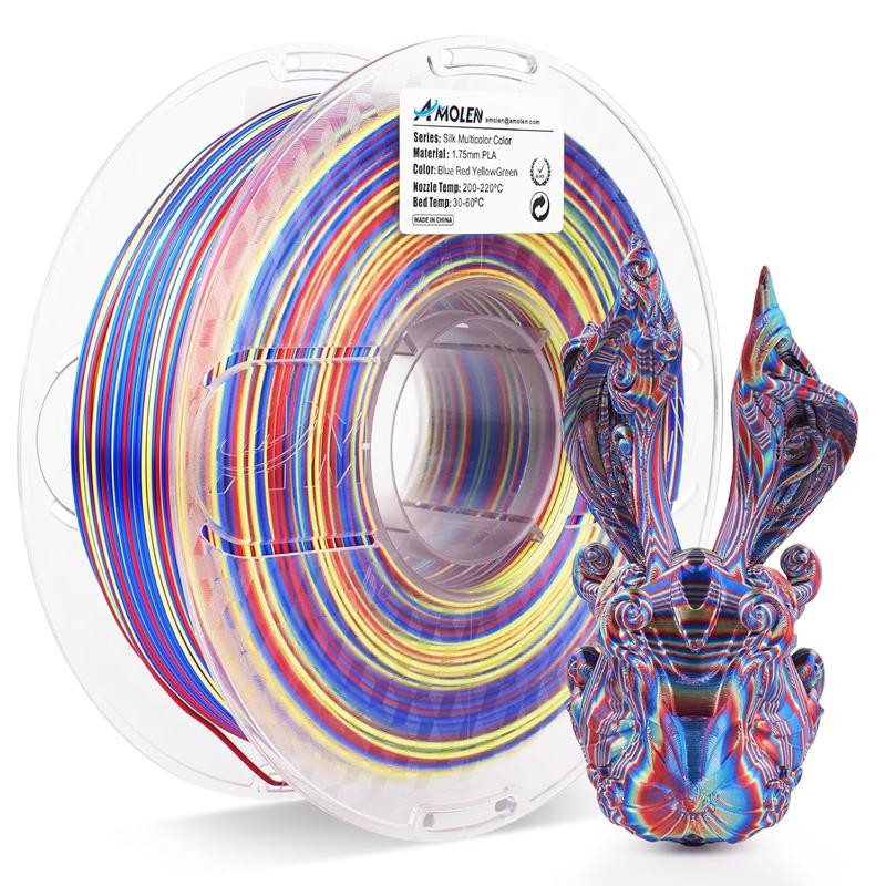 Silk S-Series PLA 3D Printer Filament, Shiny Multicolor Rainbow PLA