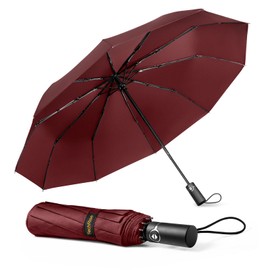 TechRise Umbrella Pocket Umbrella Storm Resistant Large -10 Ribs Windproof Storm Pocket Umbrella Automatic Compact with One Button Open and Close Automatic, red