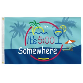 It's 5 O'Clock Somewhere Flag 3x5 FT - Tropical Beach Happy Hour Banner - Tiki Bar & Summer Party Decor -Beach House, Pool, Vacation Theme Decorations"