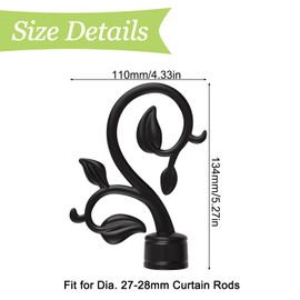 UFURMATE Curtain Finials Only, 6Pcs Black Plastic Curtain Rod Caps Window Curtain Pole Ends Only Decorative Vintage Drapery Pole Heads, Fits Dia. 1.1" Rods for Home Window Decor (Leafy Branches)