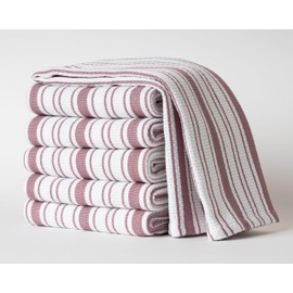 Casa De Lan Kitchen Towels Set – Pack of 6 (20’’ x 30’’) Extra Large Premium Cotton Dish Towels for Kitchen – Basket Weave Towels – Highly Absorbent – 100% Cotton – with Hanging Loop – Pink