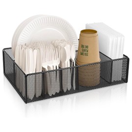 Paper plate organizer for Kitchen Countertop,Flatware Utensil Caddy,Utensil Holder Organizer with 6 Compartments for for Kitchen,Paper Plate Holder for Picnic Camping Party